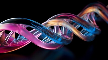 Interlocking helical structures of synthetic DNA, illuminated with a soft, iridescent glow