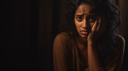 Fototapeta premium Sad Indian Woman Struggling with Depression