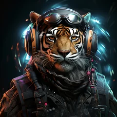 Rolgordijnen Portrait of tiger neon generated by ai © mady