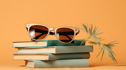  a stack of books with a pair of sunglasses on top of them.  generative ai