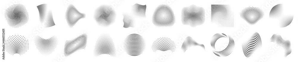 Poster set of dotted abstract forms. distressed overlay texture.