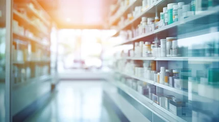 Foto op Aluminium Blurred background of a pharmacy store. Pharmacist and medicine concept. © Irina Sharnina