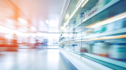 Blurred background of a pharmacy store. Pharmacist and medicine concept.