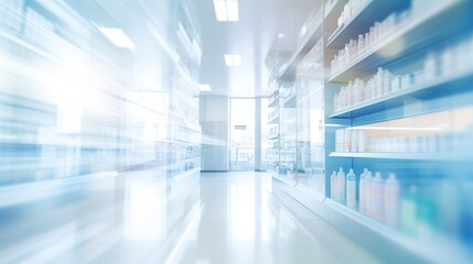 Fototapeta premium Blurred background of a pharmacy store. Pharmacist and medicine concept.