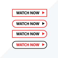 Watch now buttons. Play video button set. Watch video now button for web site. UI element. Vector illustration eps editable 
