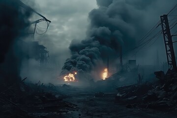 Apocalyptic Scene Engulfed In Smoke