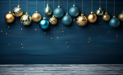 christmas balls on wooden background