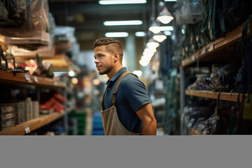Fototapeta na wymiar Young latin man working in hardware store