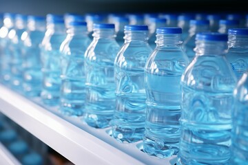 Refrigerated drinking water bottles, frosty and ready for refreshing hydration