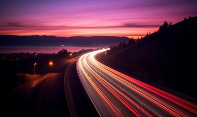 Vibrant streaks of light on a mesmerizing night highway, long exposure photography