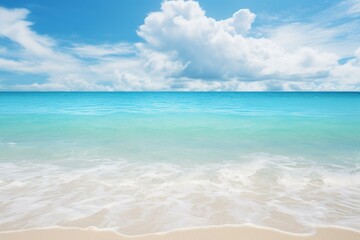 Fototapeta na wymiar Picture of beach, turquoise sea, and blue sky. Generative AI