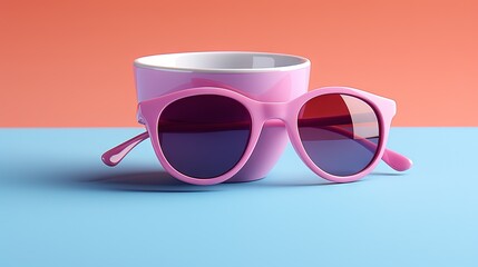  a pair of pink sunglasses sitting on top of a table.  generative ai
