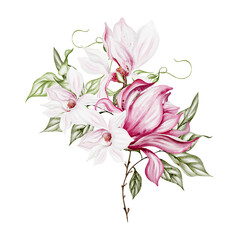 Watercolor wedding magnolia bouquet.