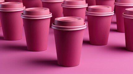  a group of pink coffee cups sitting next to each other.  generative ai