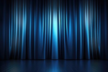 Blue Curtains Lit By Spotlight