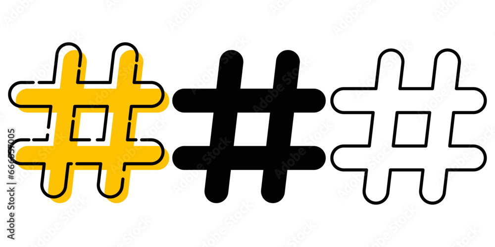 Aufkleber Symbol - hash sign. Octothorpe or hashtag. A set of three sharp options.