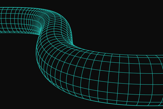 Wireframe style bended pipe in perspective view