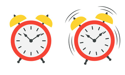 Alarm clock icon or sign. Time, watch, wake up, hurry up symbol. Ringing watches. Vector illustration. - obrazy, fototapety, plakaty
