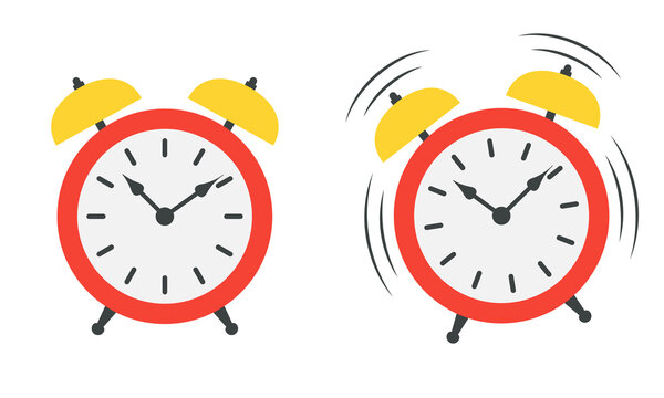 Alarm clock icon or sign. Time, watch, wake up, hurry up symbol. Ringing watches. Vector illustration.
