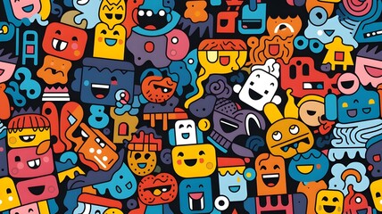 Obraz na płótnie Canvas Cute cartoon pattern with monsters