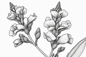 Minimalistic line drawing of snapdragon flowers - Generative AI