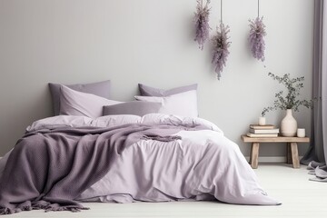 Cozy Bed Surrounded By Lavender In Springthemed Bedroom