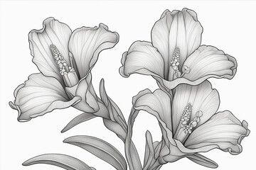 Minimalistic line illustration drawing of snapdragon flowers - Generative AI