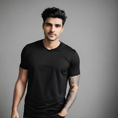 Tattooed man in black t-shirt