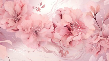  a pink floral background with pink flowers on a white background.  generative ai