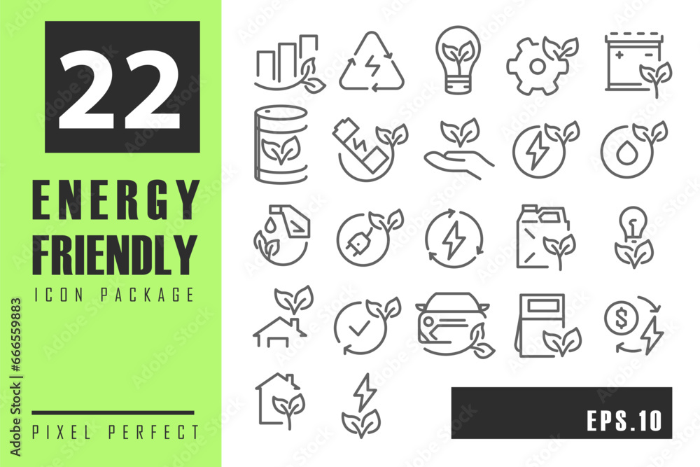 Poster energy friendly outline icon pixel perfect set. designed for web or mobile app vector icon