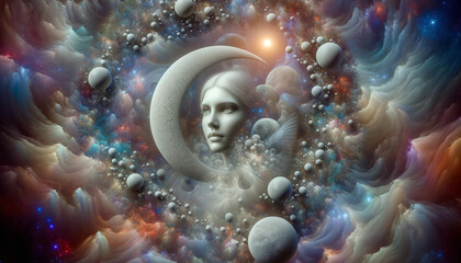 Selene - Goddess of the Moon: Tides and Time: Exploring Greek Goddesses and Mythology. - obrazy, fototapety, plakaty