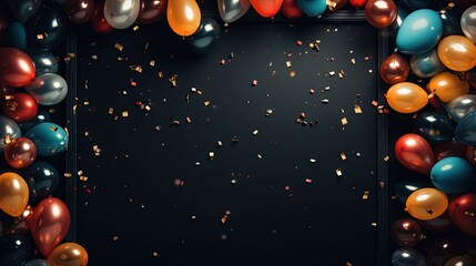  a black background with balloons and confetti on it.  generative ai - obrazy, fototapety, plakaty