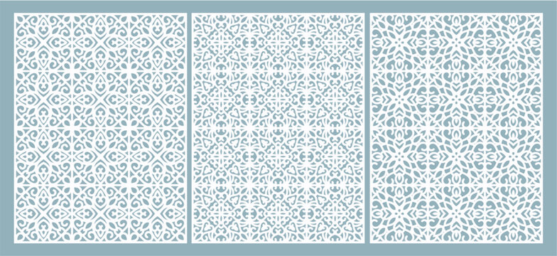 Big set of vertical panels, gratings. Abstract ornament, geometric, classic, oriental pattern, floral and plant motifs. Template for plotter laser cutting of paper, metal engraving, wood carving, cnc