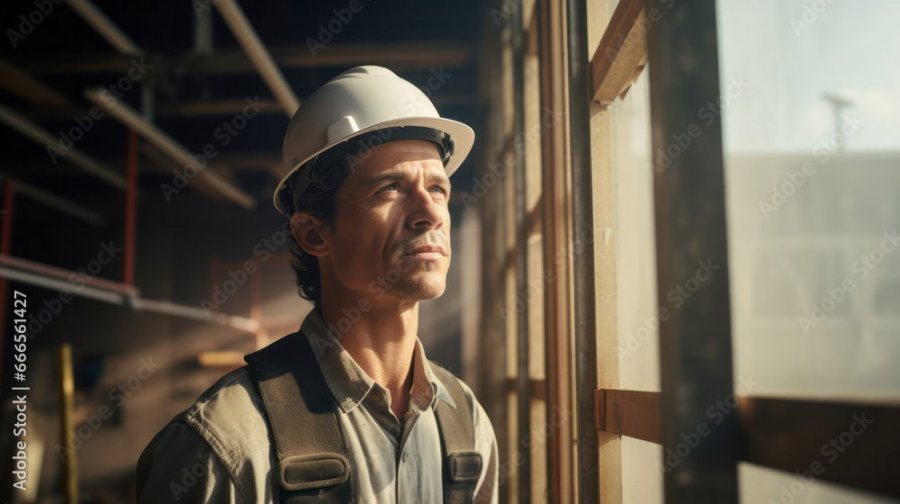 Wall mural civil engineer or professional building constructor inspecting and working on site