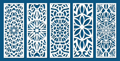 Laser cut panel, geometric islamic pattern. CNC cutting, wall art, home interior decor, room privacy screen. Paper art, card background. Arabic ornament. Vector illustration - obrazy, fototapety, plakaty