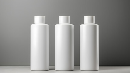 White empty cosmetic bottles mock up isolated in modern bathroom interior