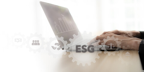 ESG evaluation ratings concept. ESG assessment the positive impact to environmental, social and...