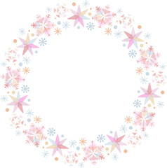 クリスマスに使えるピンクと水色の背景の雪の結晶のリースのベクターフレーム