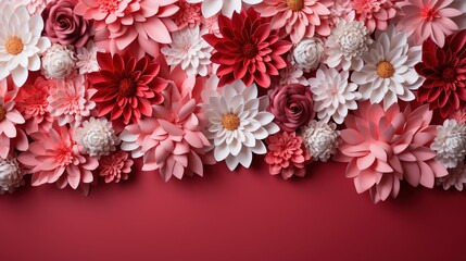  a bunch of flowers that are on a red surface with a red background.  generative ai