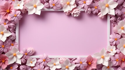  a pink and white flower frame with a pink background and white flowers.  generative ai