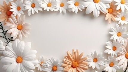  a white and orange flower border with a white background with a place for the text.  generative ai