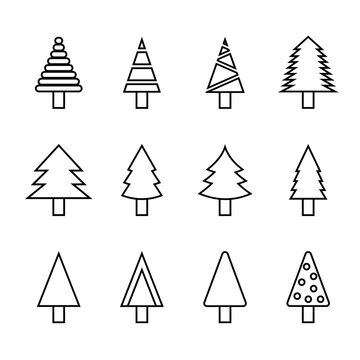 Modern thin line icons set of Christmas tree. Pictograms for websites and mobile applications. Vector line icons on white background.