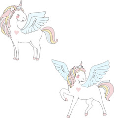 cute linear unicorn with wings