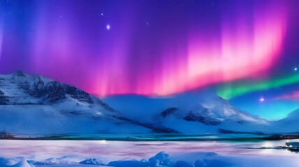 Naklejka premium Panorama of the northern lights over snowcapped mountains