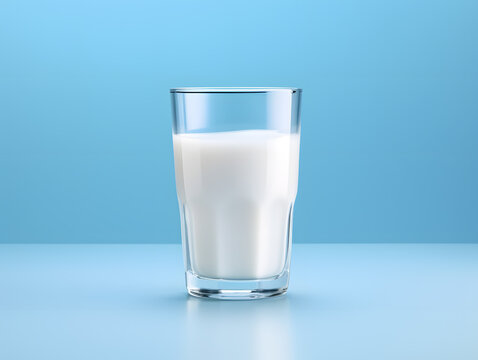 Glass of milk 3D object mock up isolated on  blue background 