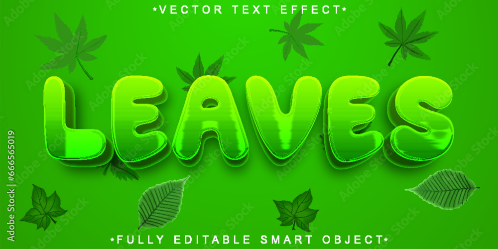 Poster green cartoon leaves vector fully editable smart object text effect