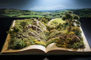 Generative ai illustration of open book of the sussex countryside