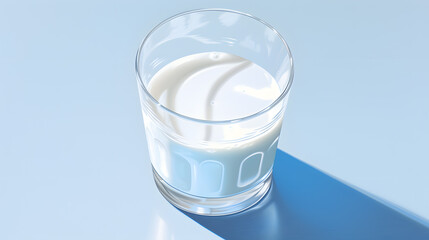 Glass of milk top view isolated on blue background 
