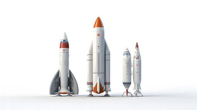 Modern space rocket set Spaceships launch futuristic shuttle on a white background 