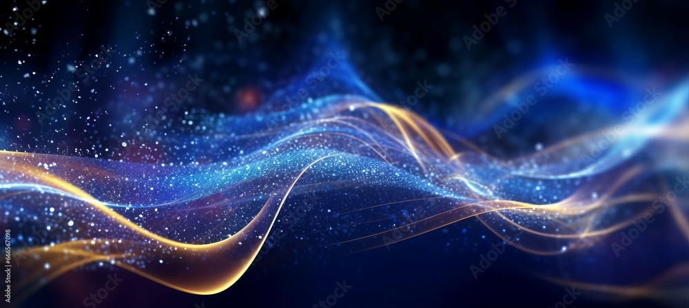 Aufkleber Data particles wave flow technology background. Generative AI technology.